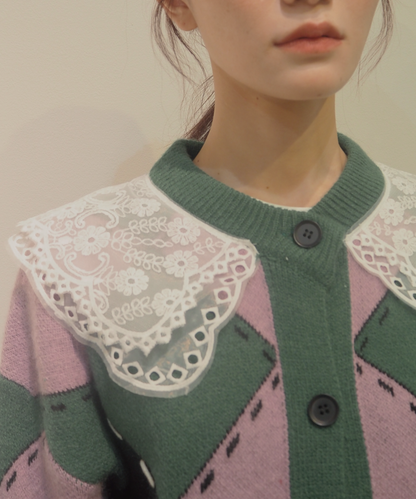 Lace Collar Argyle Cardigan  レースカラーアーガイルカーディガン