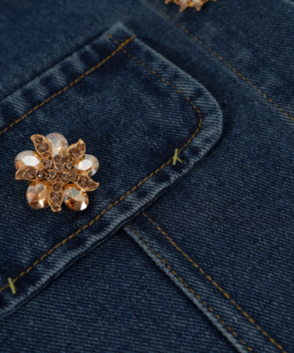 Exquisite Floral Snap Button Denim Jacket