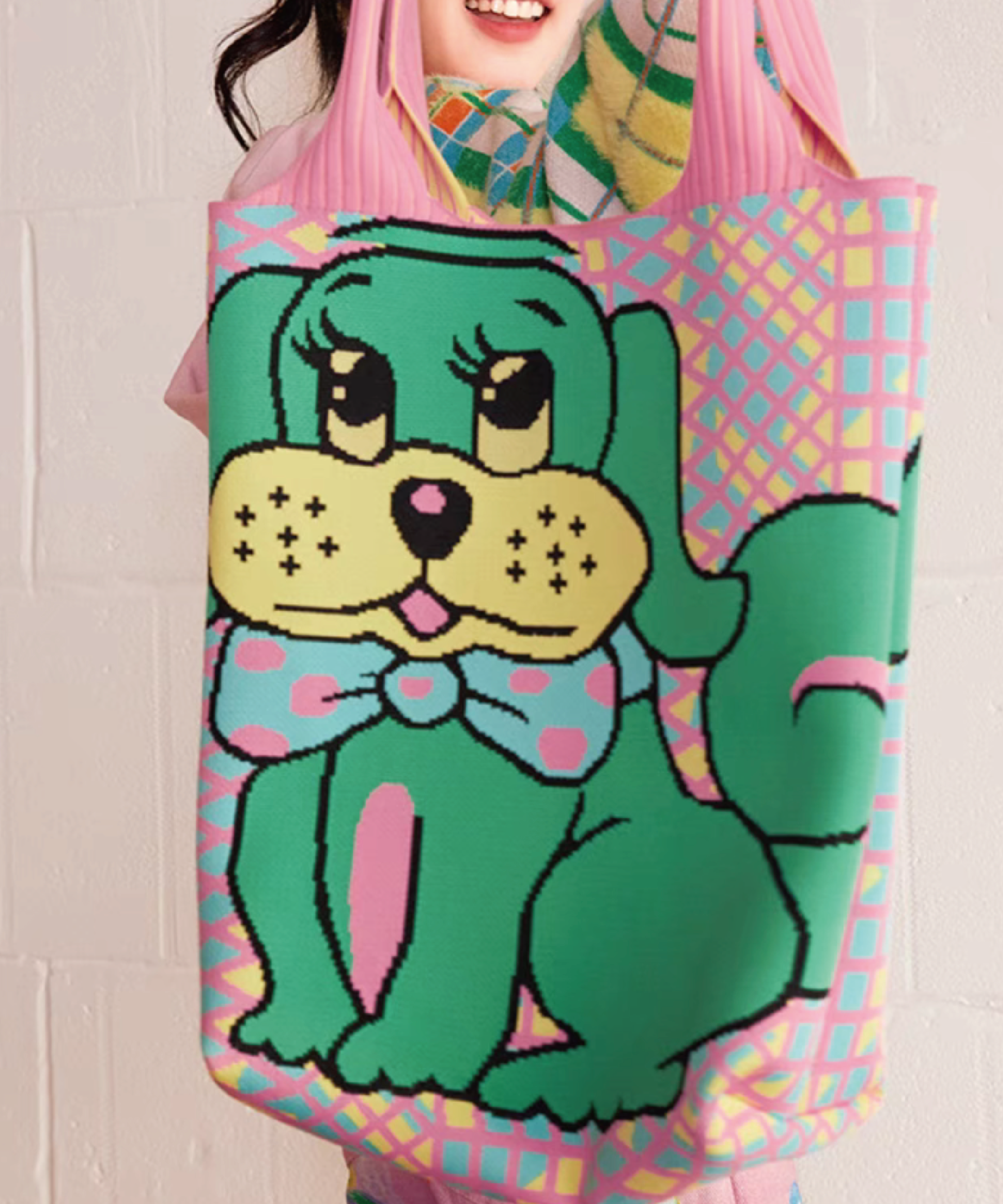 Cartoon Knit Tote Bag