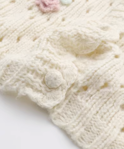 Beige Flower Applique Cardigan 