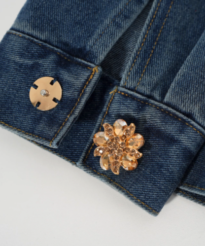 Exquisite Floral Snap Button Denim Jacket