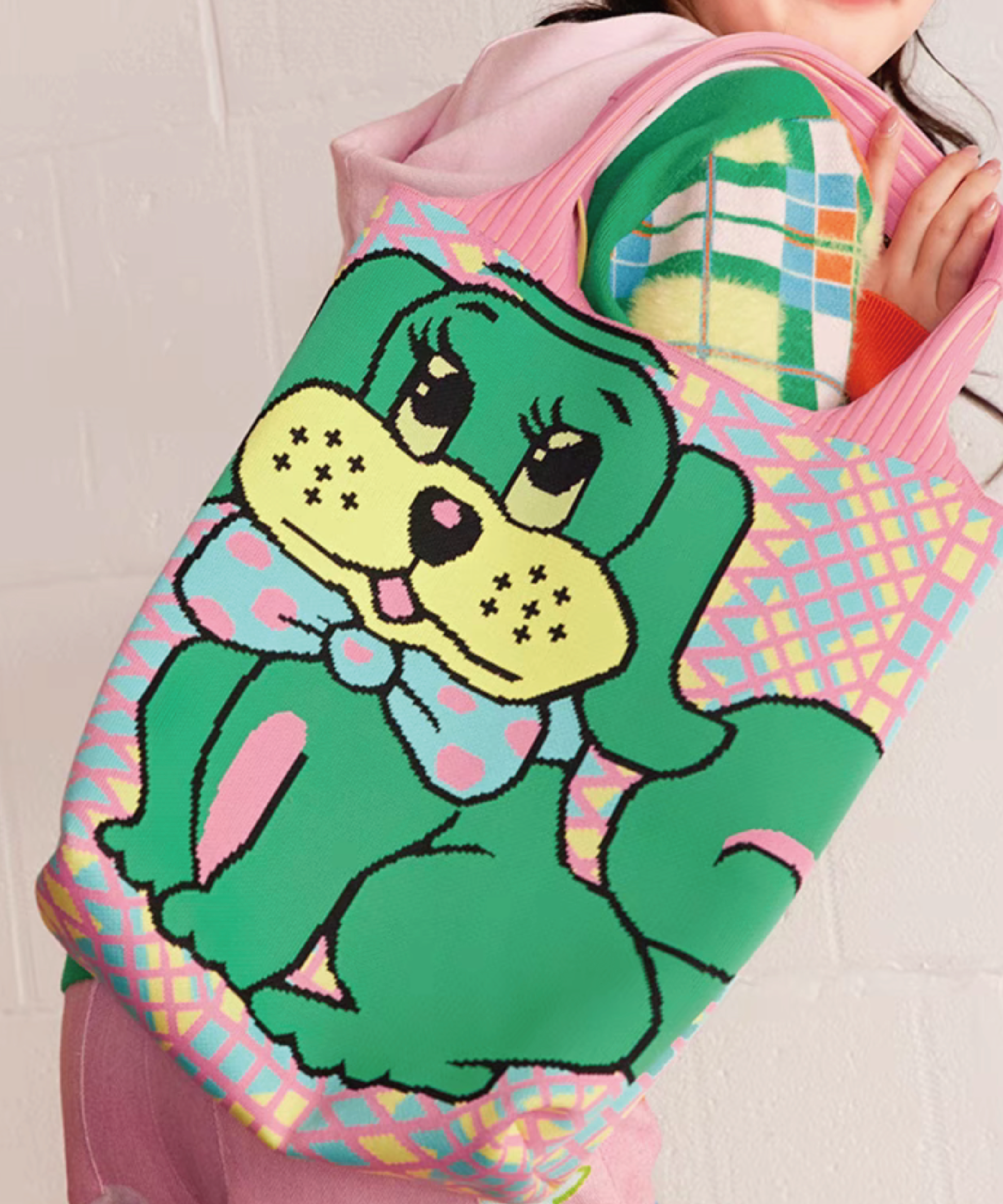 Cartoon Knit Tote Bag 