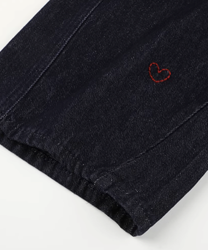 Heart Embroidery Denim Pants