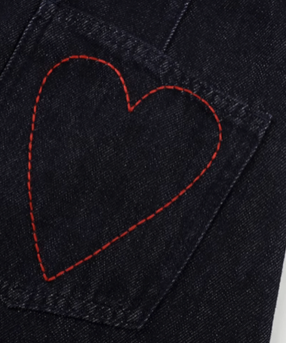 Heart Embroidery Denim Pants