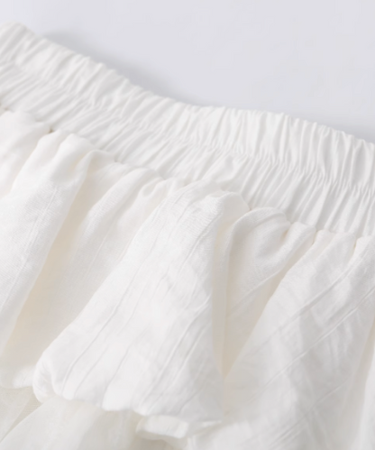 Ribbon Waist Lace Tiered Mini Skirt