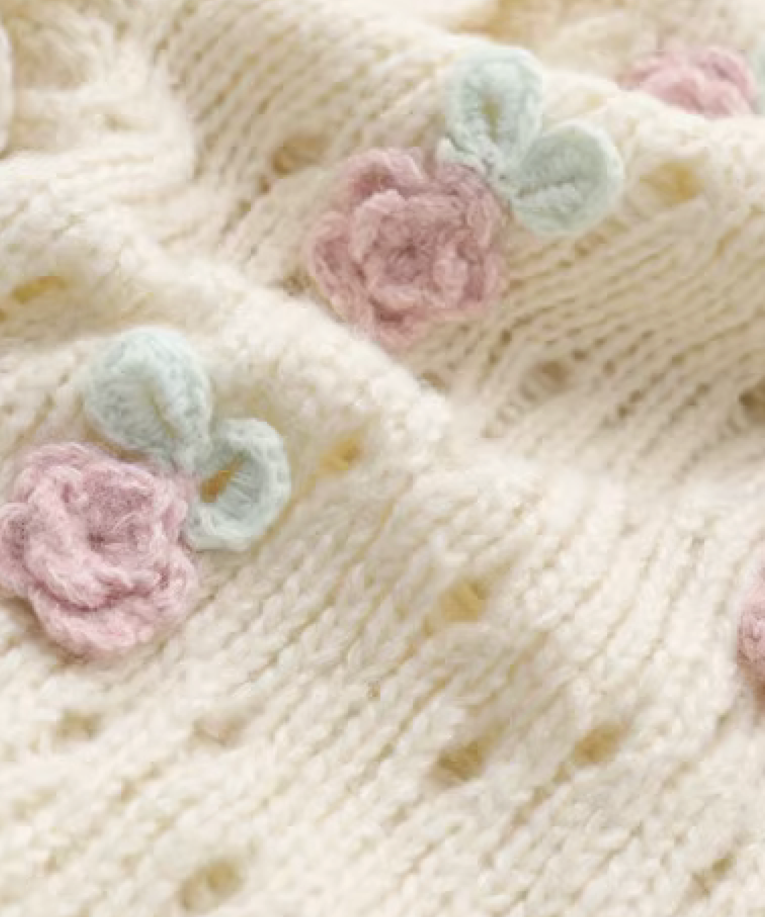 Beige Flower Applique Cardigan 
