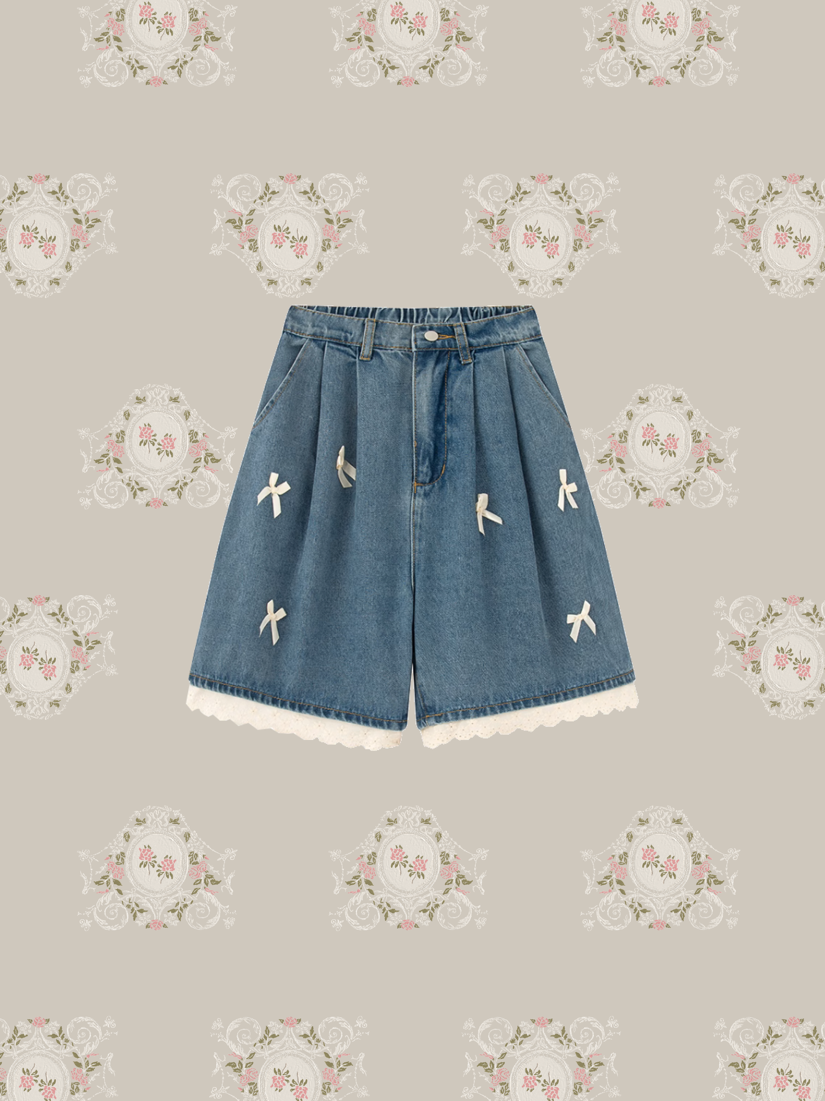 Lace & Bow Denim Short Pants/レース＆リボンデニムショートパンツ