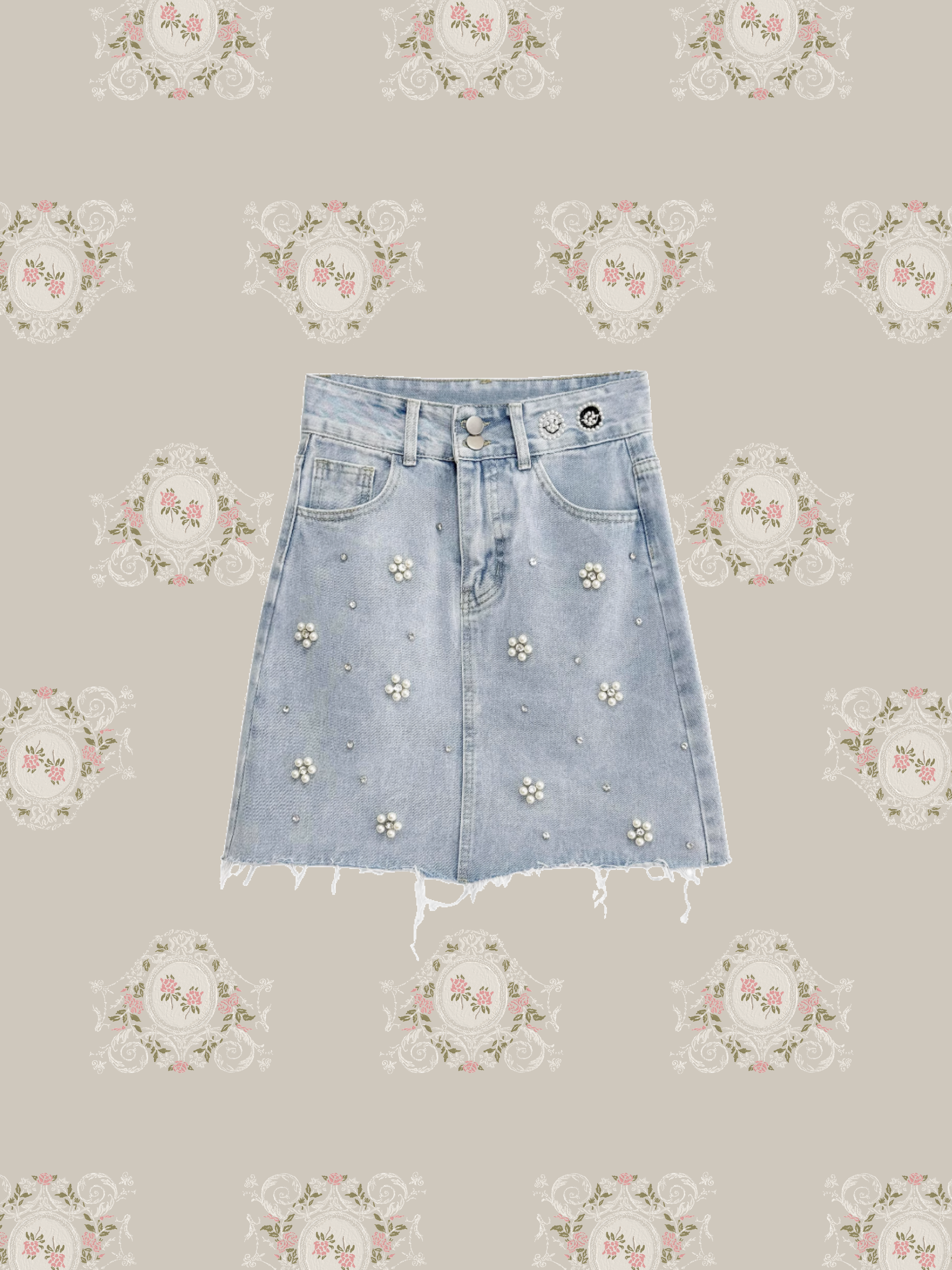 Pearl Deco Denim Skirt/パールデコデニムスカート
