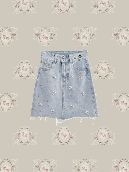 Pearl Deco Denim Skirt/パールデコデニムスカート
