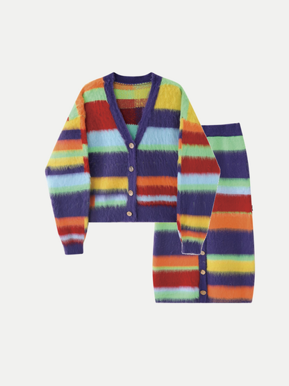 Rainbow Color Stripe Knit Set Up