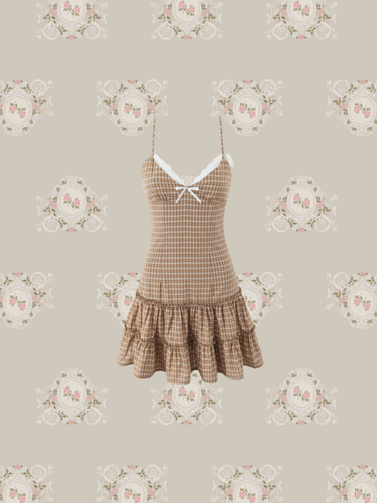 Plaid Lace Tiered Cami Dress/チェック柄レースティアードキャミワンピース