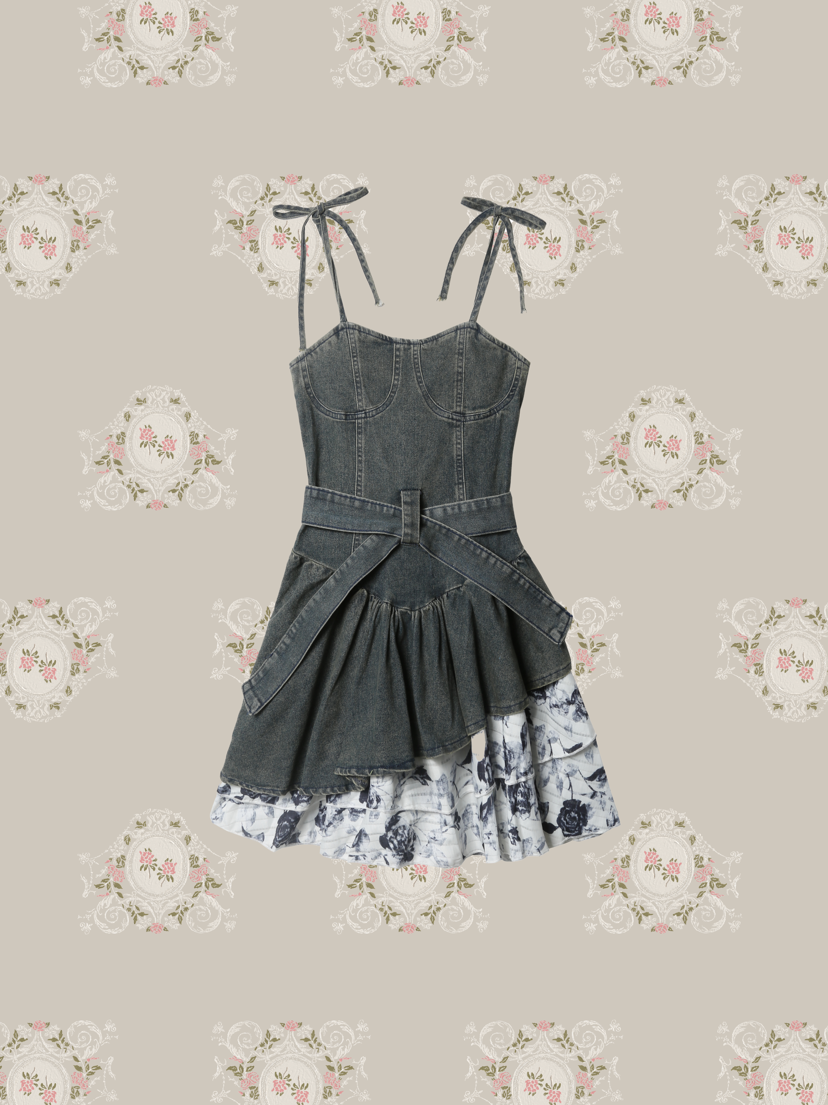 Rose Stitching Pleats Denim Cami/ローズステッチプリーツデニムキャミソール