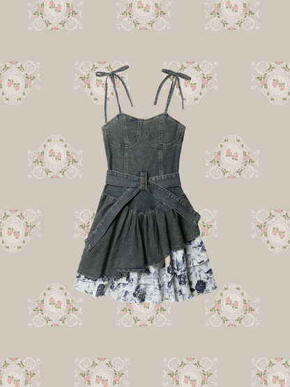 Rose Stitching Pleats Denim Cami/ローズステッチプリーツデニムキャミソール