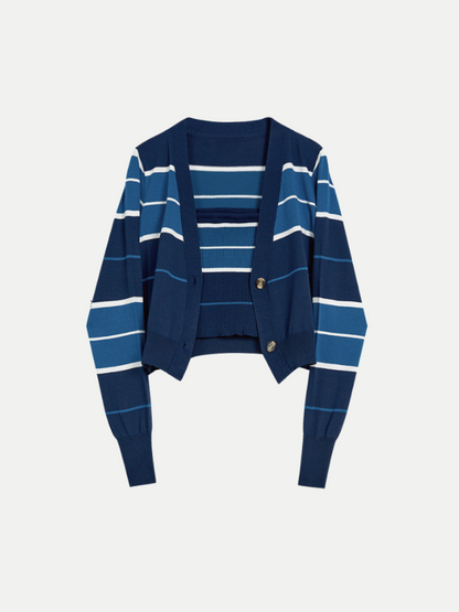 Strip Blue Motif Knit Set Up