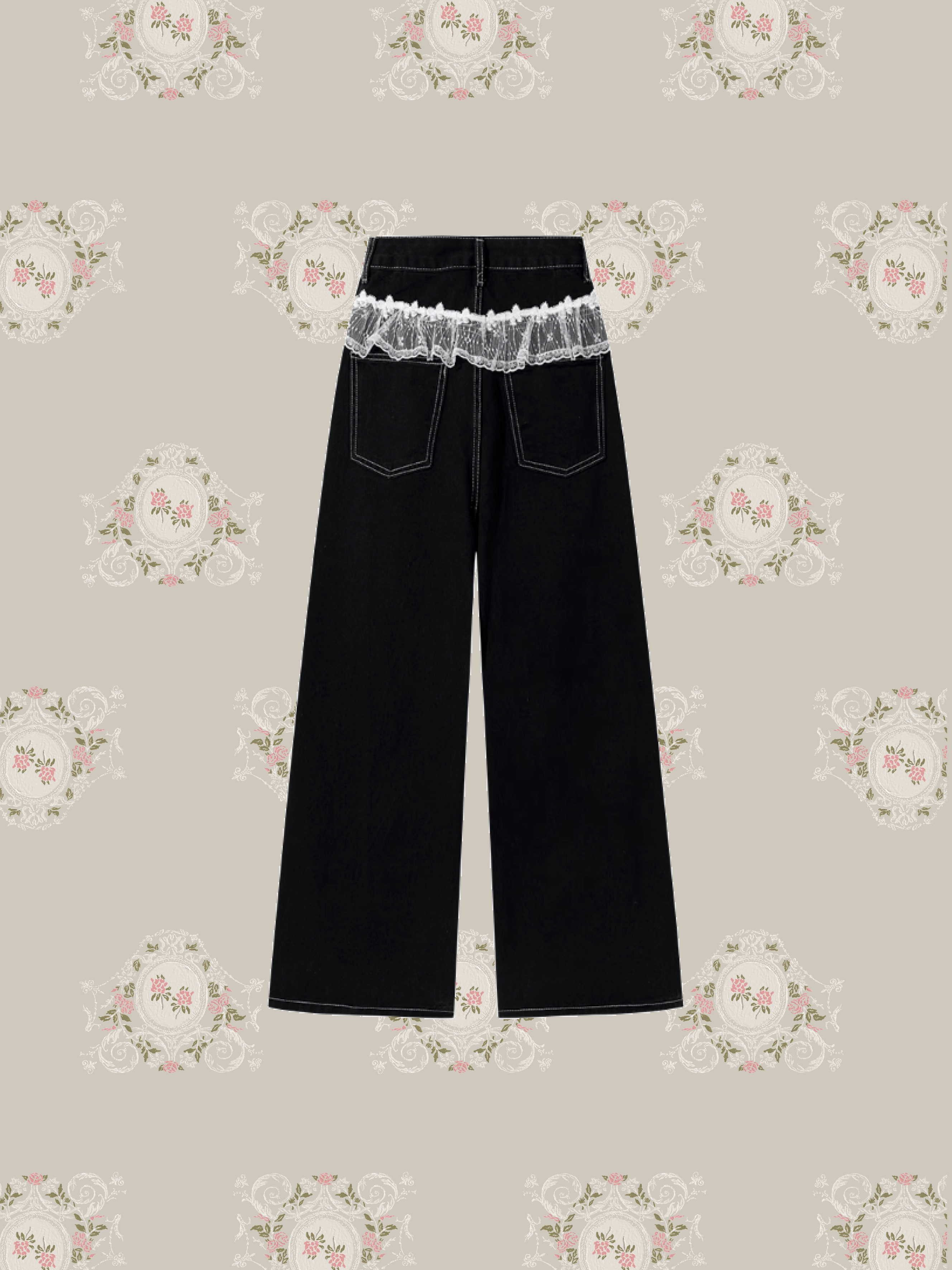 Lace Piping Wide Denim Pants/レースパイピングワイドデニムパンツ