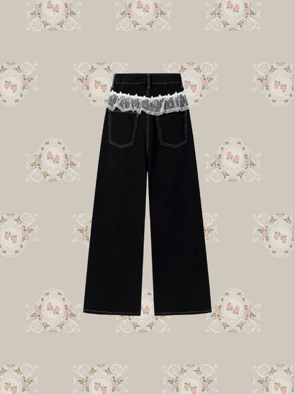 Lace Piping Wide Denim Pants/レースパイピングワイドデニムパンツ