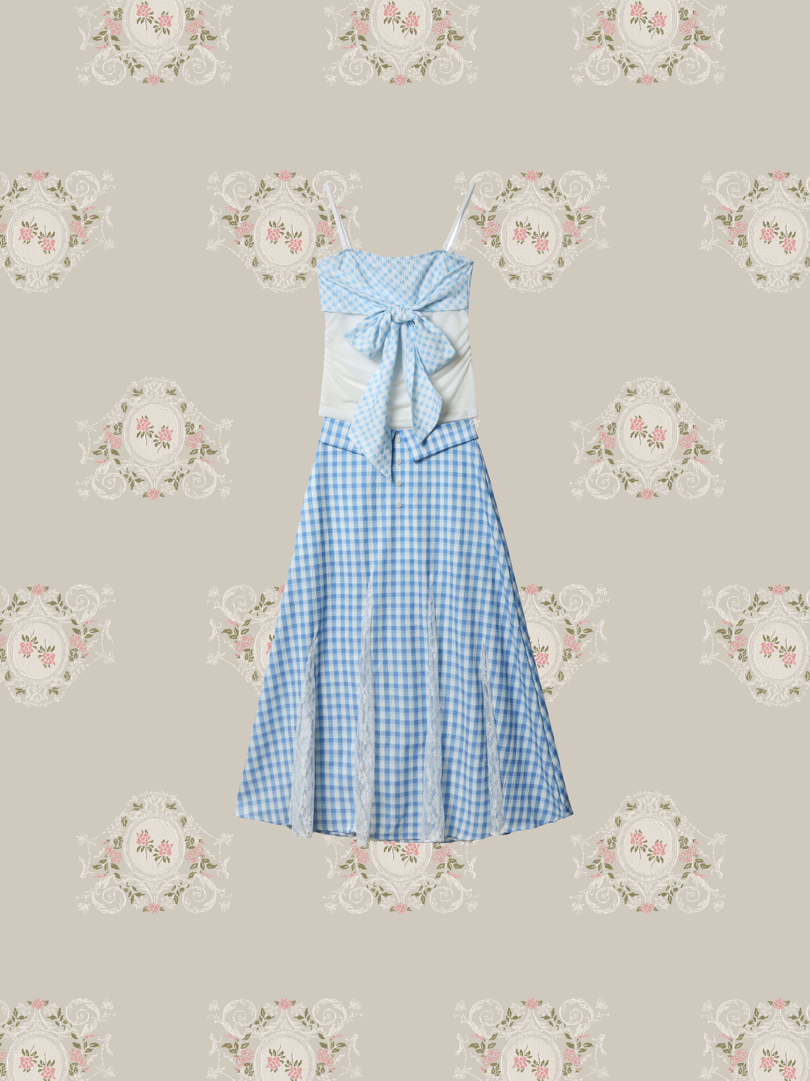 Blue Plaid Big Ribbon Cami Set Up/ブルーチェック柄ビッグリボンキャミソールセットアップ