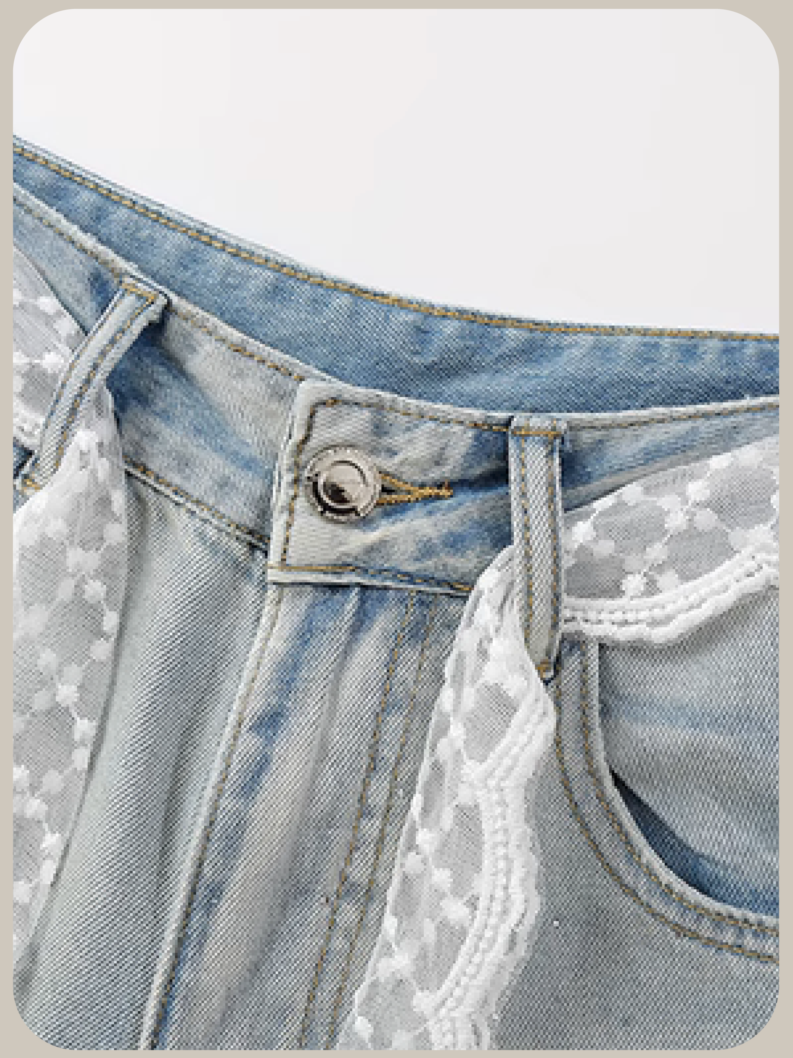 Crystal Lace Belt Ripped Jeans/クリスタルレースベルト リップドジーンズ
