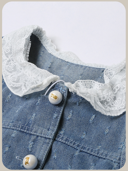 Fringe Design Lace Deco Denim Set Up/フリンジデザイン レースデコ デニムセットアップ