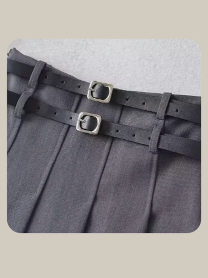 Double Belt Pleats Skirt Double Belt Pleats Skirt 