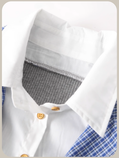 Stitching Shirt Layer Knit Top/ステッチシャツレイヤーニットトップス