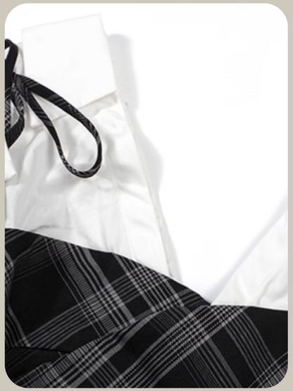 Plaid Patchwork Off Shoulder One Piece/チェック柄パッチワークオフショルダーワンピース