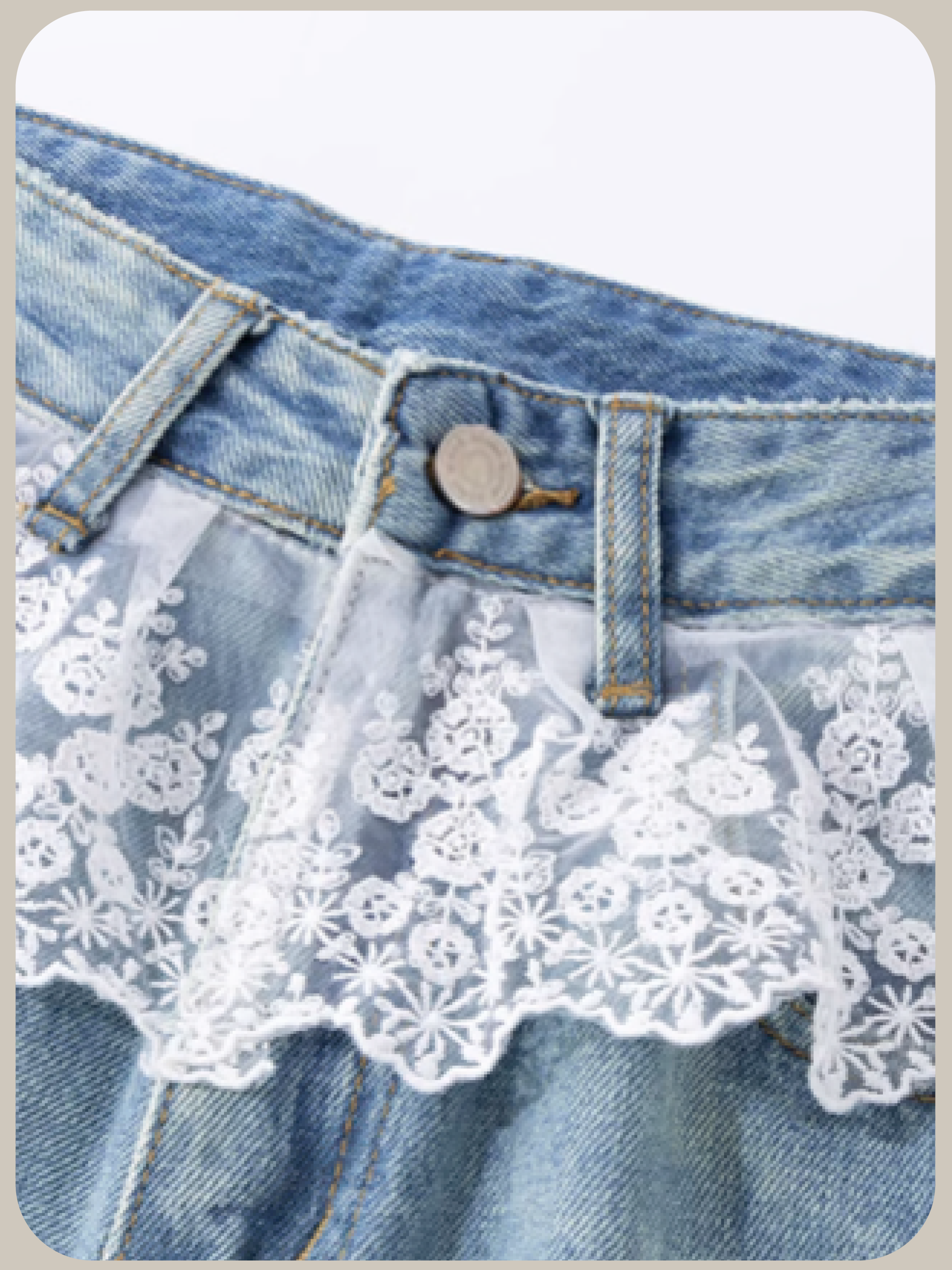 Wide Denim Pants With Lace Apron/レースエプロン付きワイドデニムパンツ