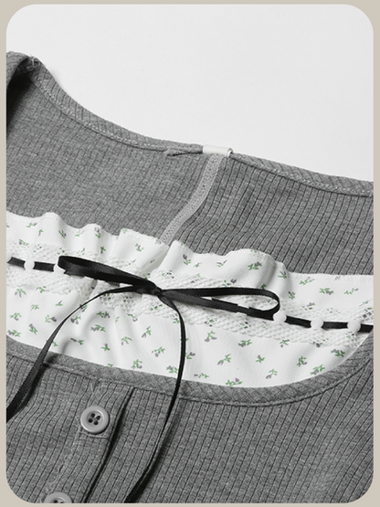 Floral Lace Up T/フローラルレースアップTシャツ
