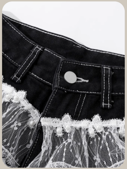 Lace Piping Wide Denim Pants/レースパイピングワイドデニムパンツ