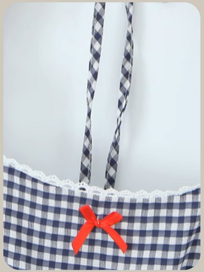 Peplum Check Vest Top/ペプラムチェックベストトップス