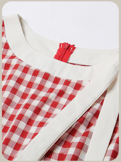 Shoulder Ribbon Red Check One Piece/ショルダーリボンレッドチェックワンピース
