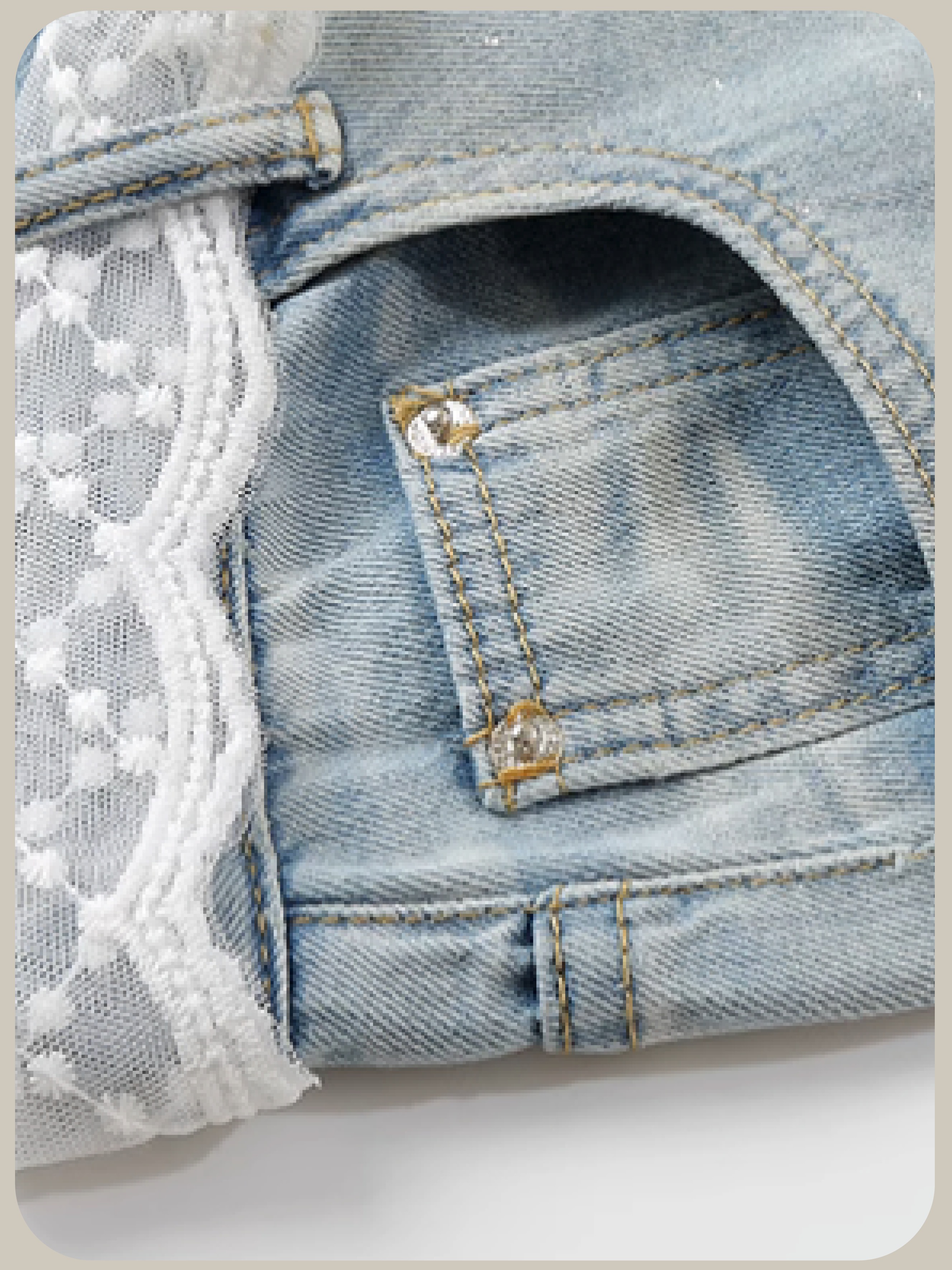 Crystal Lace Belt Ripped Jeans/クリスタルレースベルト リップドジーンズ