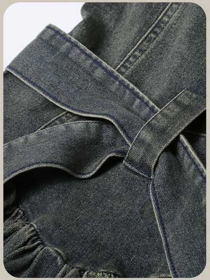 Rose Stitching Pleats Denim Cami/ローズステッチプリーツデニムキャミソール
