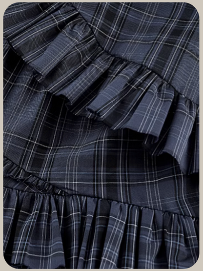 Ruffle Plaid Piping Vest One Piece/フリルチェックパイピングベストワンピース