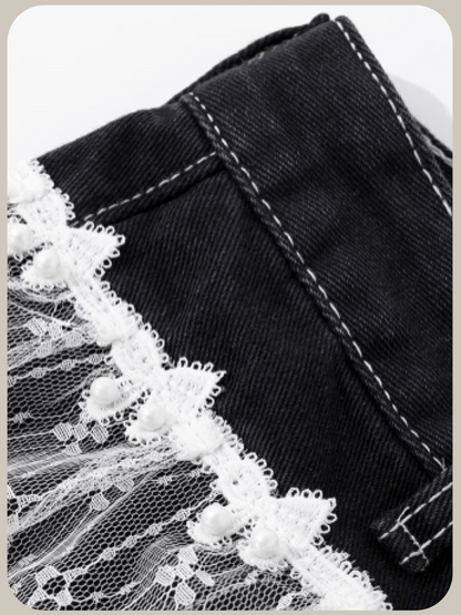 Lace Piping Wide Denim Pants/レースパイピングワイドデニムパンツ