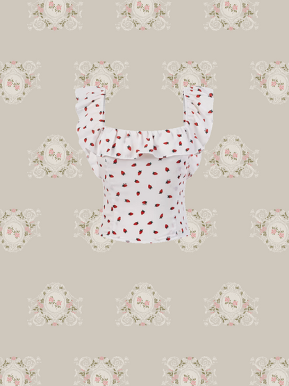 Cheerful Pattern Ruffle Short Top/柄フリルショートトップス
