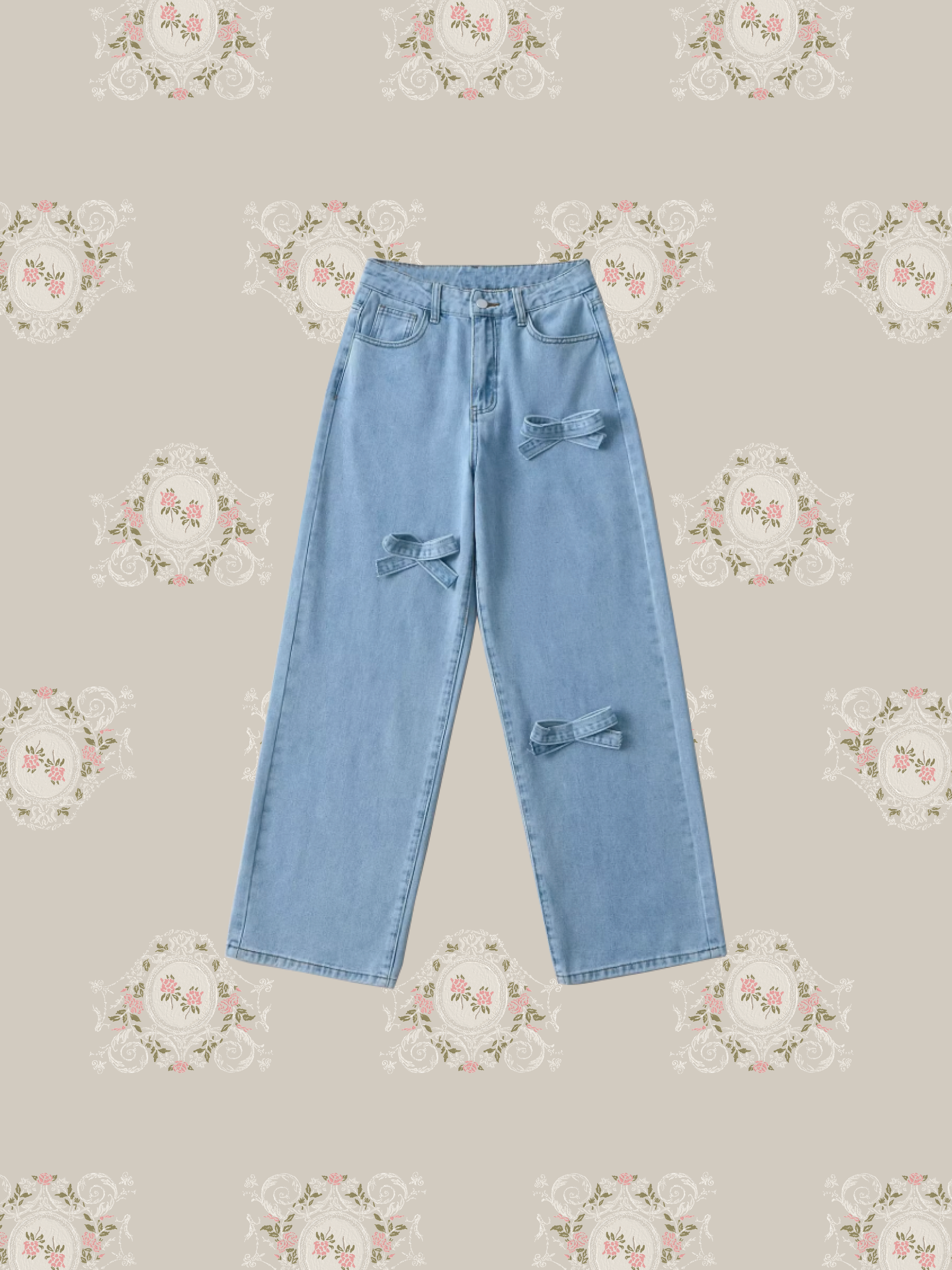 Ribbon Denim Wide Pants 