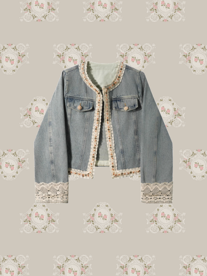 Romantic Beads Deco Denim Jacket/ロマンティックビーズデコデニムジャケット