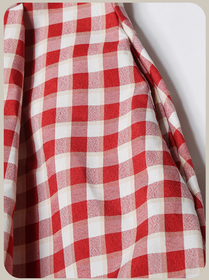 Shoulder Ribbon Red Check One Piece/ショルダーリボンレッドチェックワンピース