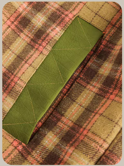 Chic Plaid PU Stitched Jacket/シックチェック柄PUステッチジャケット