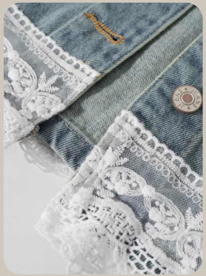 Cropped Lace Docking Denim Jacket/クロップド レース ドッキング デニム ジャケット