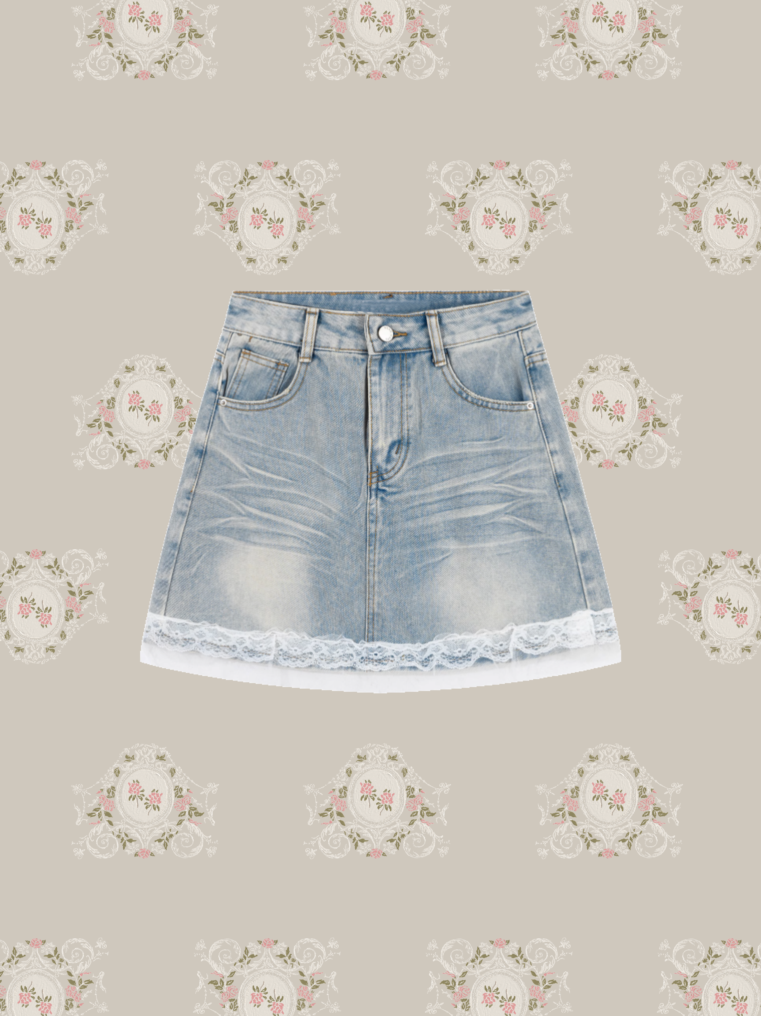 Lace Piping Denim Skirt/レースパイピングデニムスカート