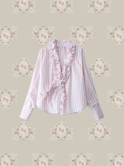 Ruffle Deco French Pink Shirt/ラッフルデコフレンチピンクシャツ