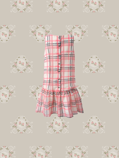 Back Button Pink Vest Dress/バックボタンピンクベストドレス