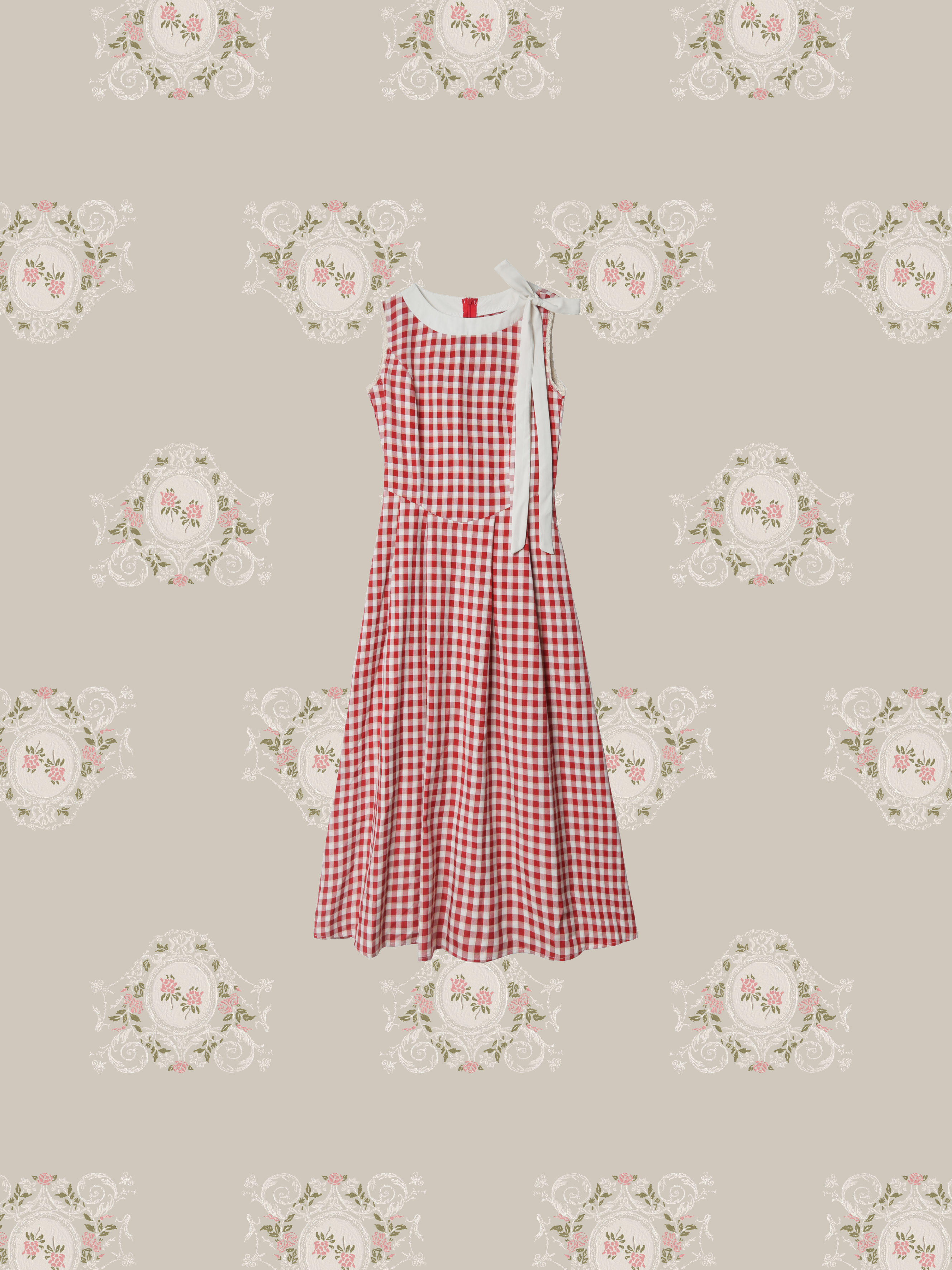Shoulder Ribbon Red Check One Piece/ショルダーリボンレッドチェックワンピース