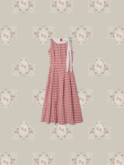 Shoulder Ribbon Red Check One Piece/ショルダーリボンレッドチェックワンピース