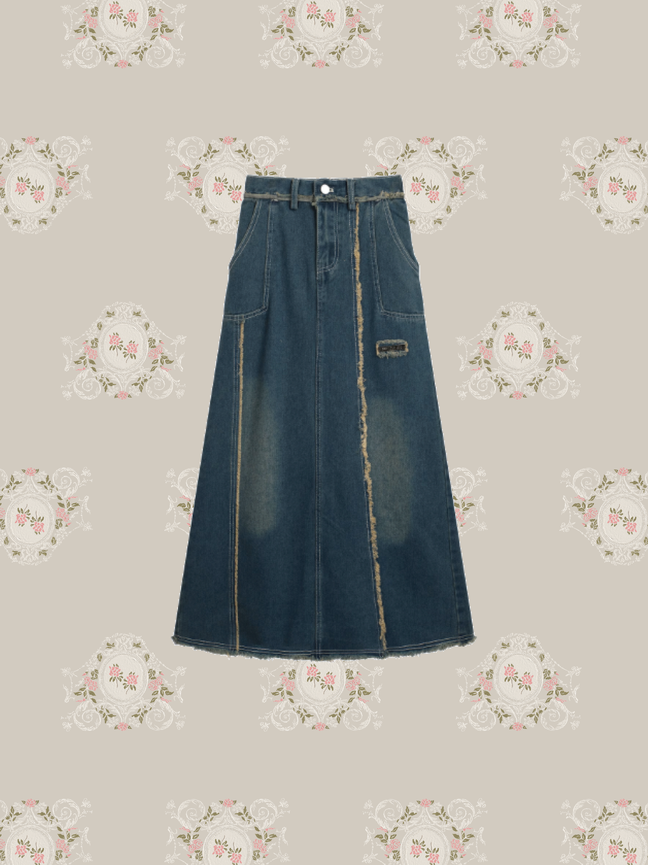 Washed Denim Fringe Skirt/ウォッシュドデニムフリンジスカート