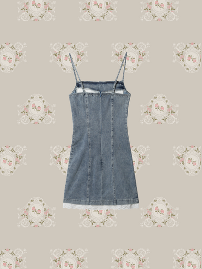Silm Lace Stitch Denim Dress/シルム レースステッチ デニムドレス