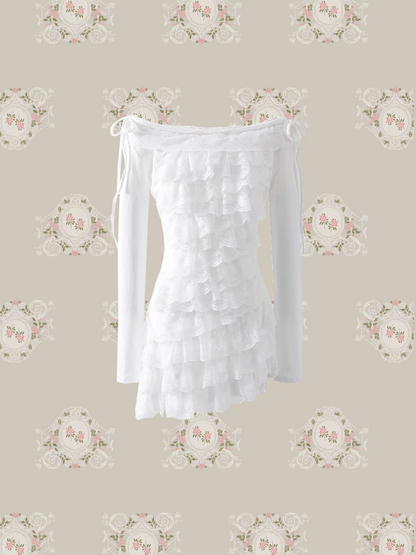 Elegant Off Shoulder Lace Ruffle One Piece/エレガントなオフショルダーレースフリルワンピース
