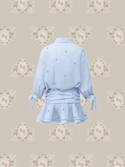 Sky Blue Preppy Flare Shirt One Piece/スカイブループレッピーフレアシャツワンピース